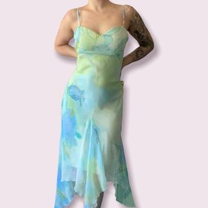 Y2K Asymmetrical Hem Fairy Watercolor Midi Dress